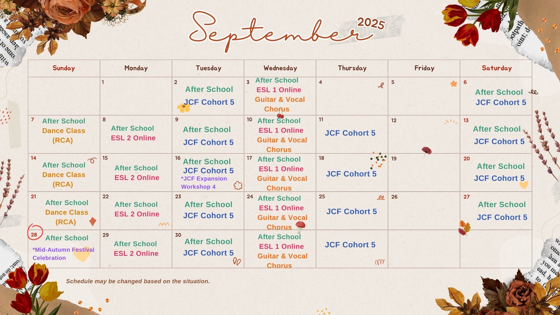Latest Membership Activities Calendar