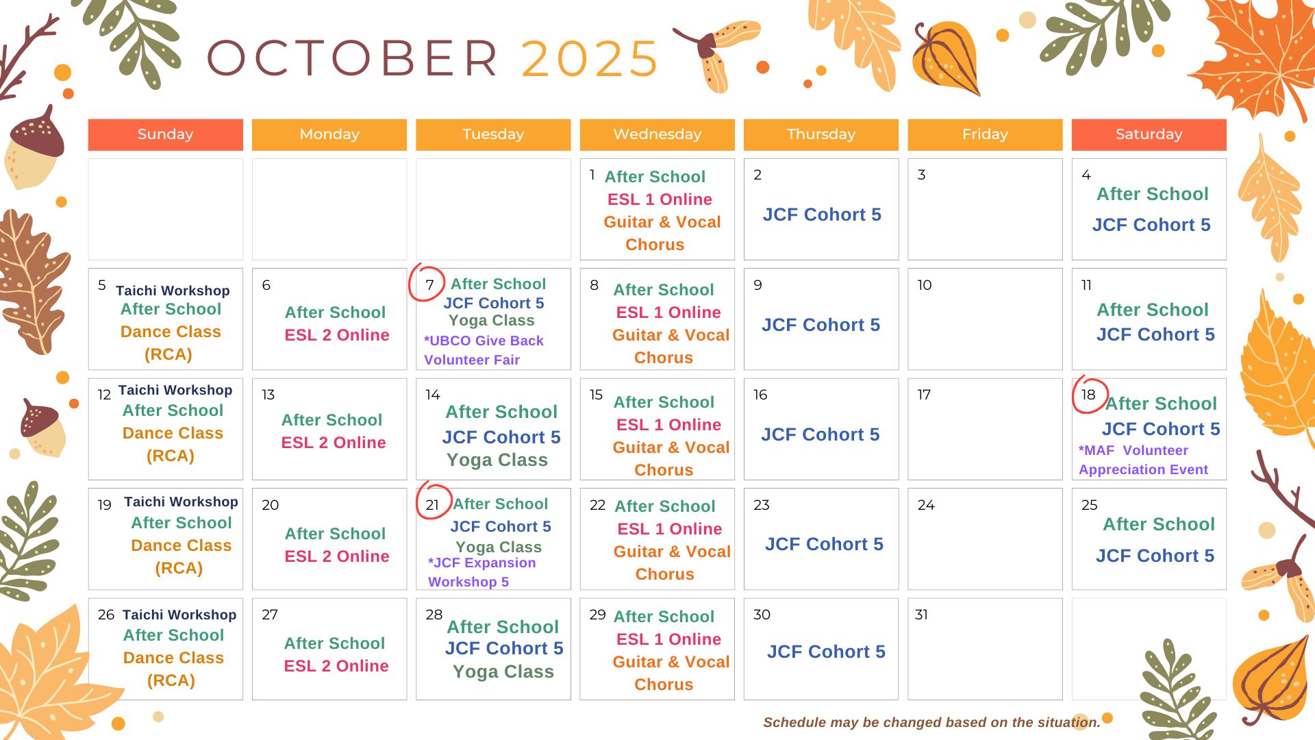 Latest Membership Activities Calendar