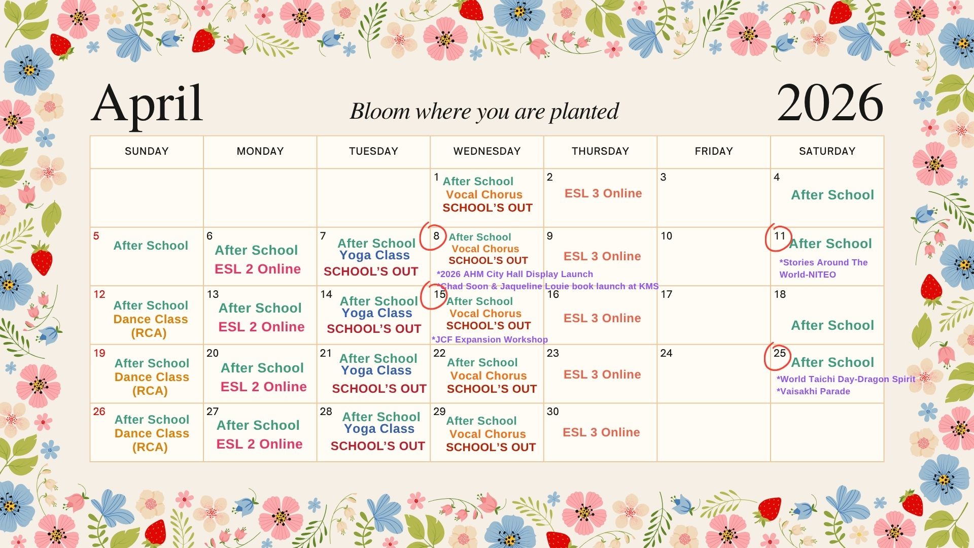Latest Membership Activities Calendar